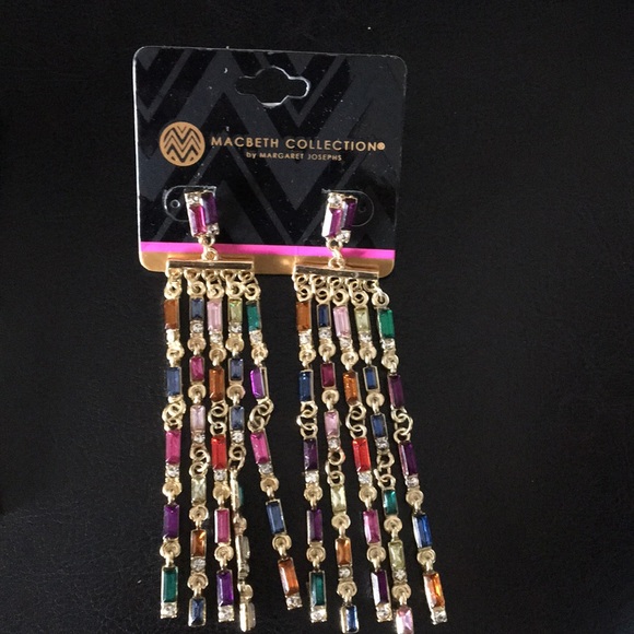WOW  Multi Color Baguette Crystal Waterfall Earrin - Picture 1 of 1
